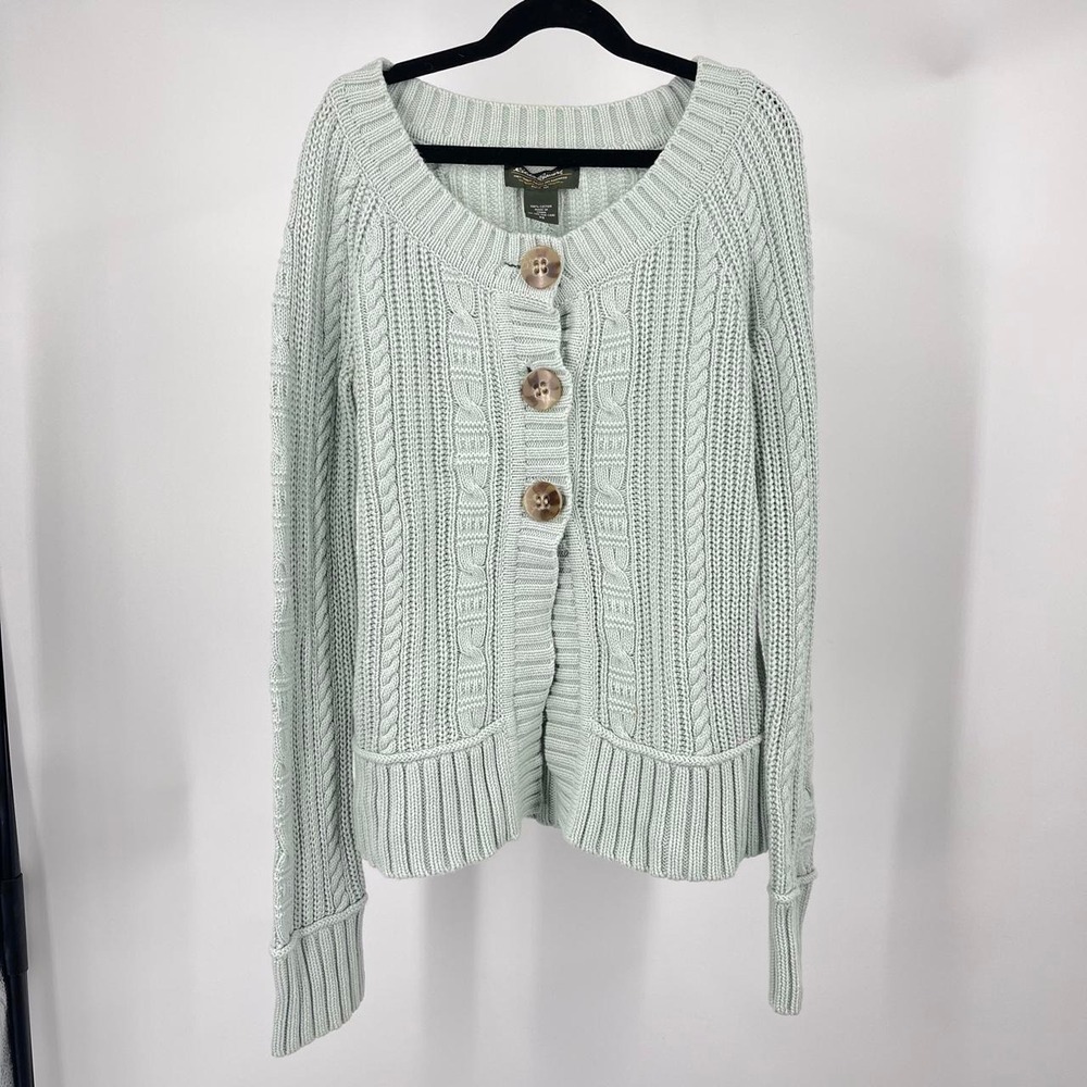 Vintage Eddie Bauer Women's Cable Knit Sweater Cardigan XS Pastel Knit Academia